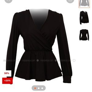 Modanisa Black V Neck Peplum Blouse